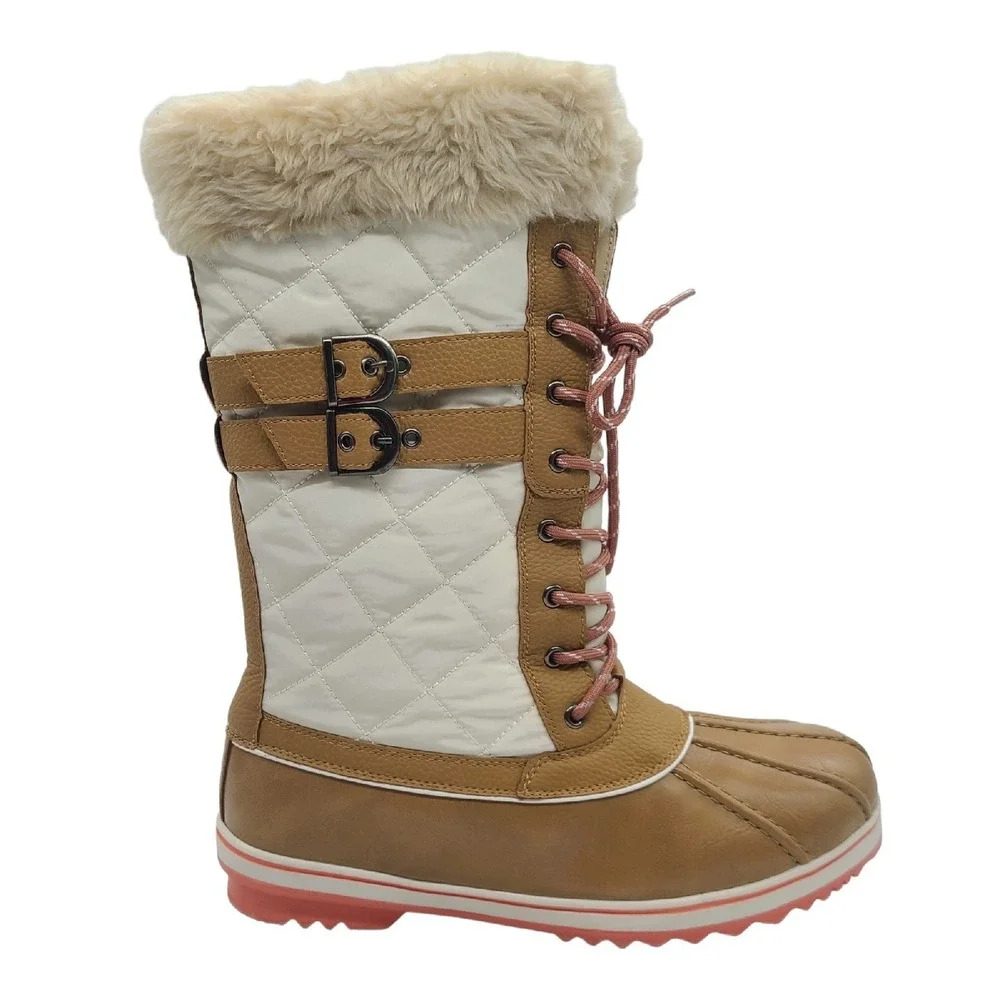 Women Waterproof‎ Mid Calf Faux Fur Lined Zip Up Warm Snow Boots Insulated SZ 11